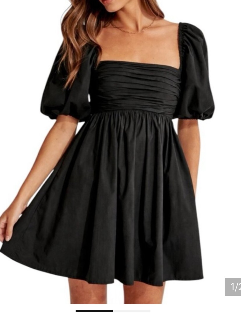 ABERCROMBIE & FITCH Puff Sleeve Poplin Black Dress XSP